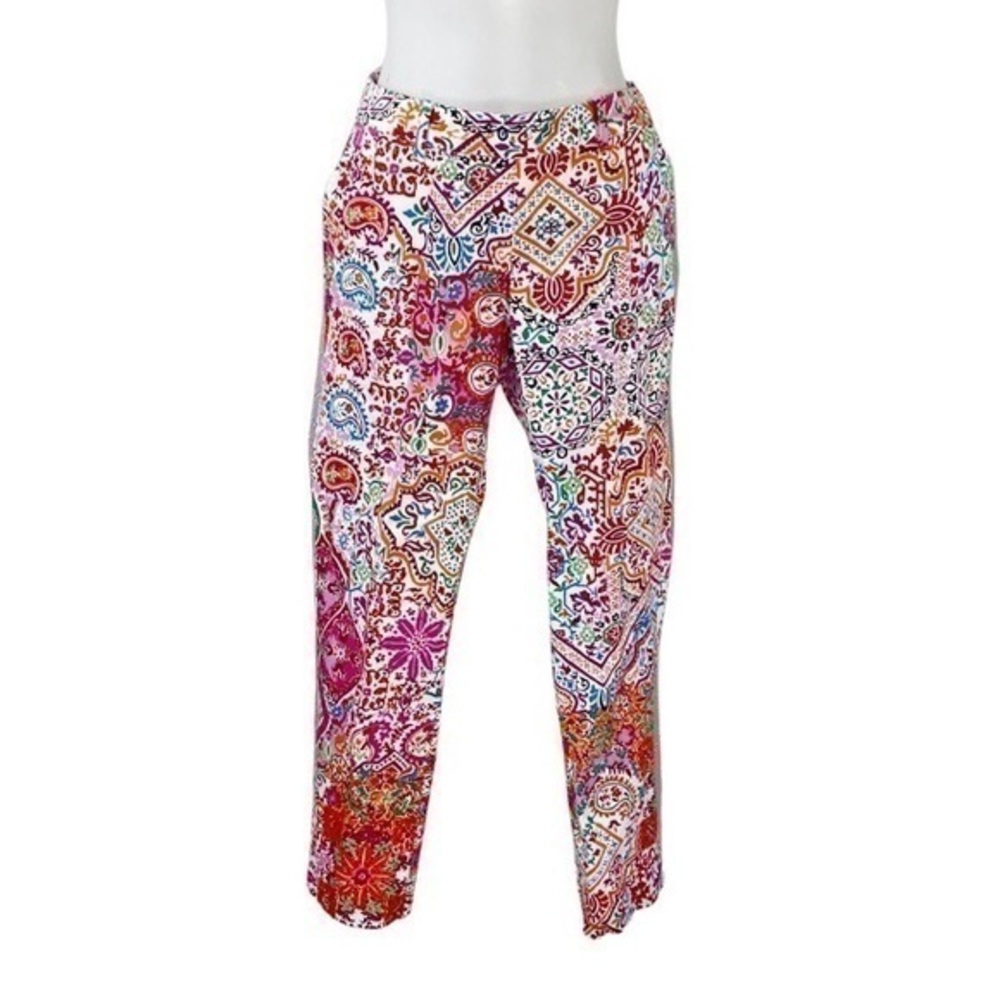 Ralph Lauren white multi watercolor paisley print ankle pants PP19